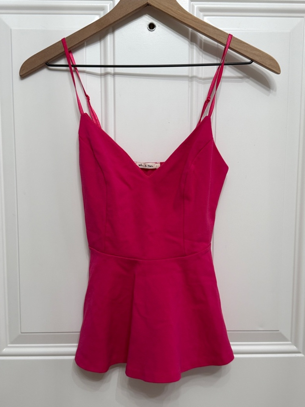 Bright Pink Spaghetti Strap Peplum Tank Top